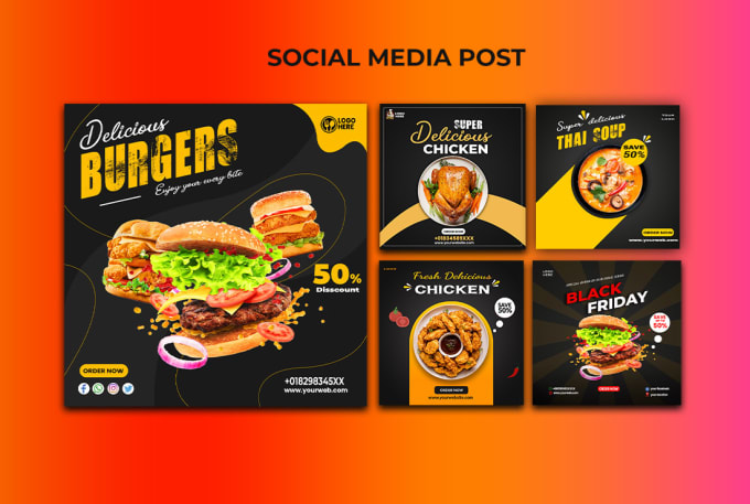 I will create social media, instagram post and food poster, food banner product design